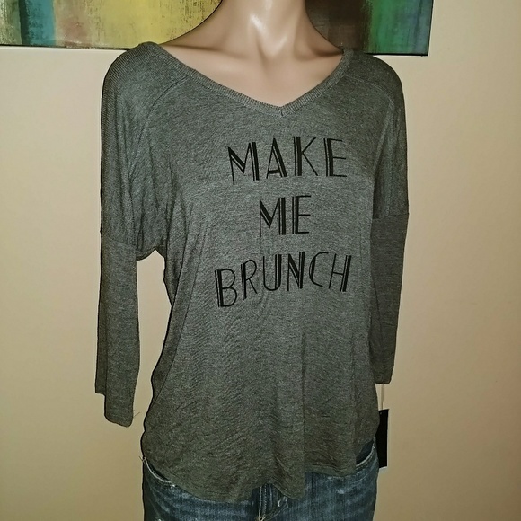 APT 9 LOUNGE OVERSIZE V-NECK MAKE ME BRUNCH SHIRT - Picture 2 of 2